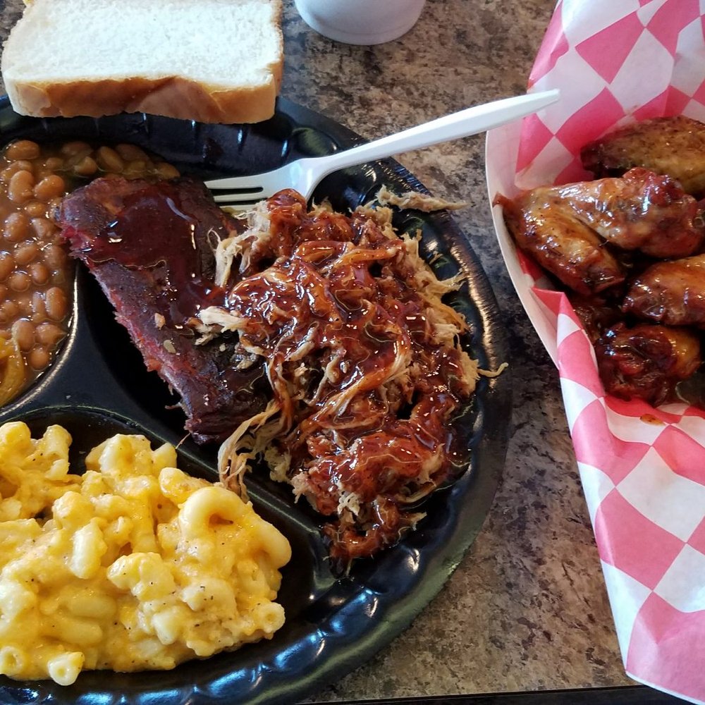 The Pot Smoker BBQ - Rib and pulled pork platter - Barbeque Near Me - North Augusta, South Carolina The Pot Smoker BBQ - Rib and pulled pork platter - Barbeque Near Me - North Augusta, South Carolina