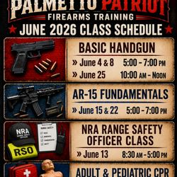 Palmetto Patriot Firearms Training - June 2026 Training Schedule