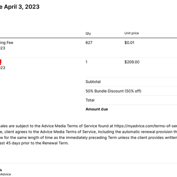 MyAdvice - The monthly invoice has a subtle notification about Renewal. The only thing in 'bold' is the Amount Due. - Marketing Near Me - Lehi, Utah