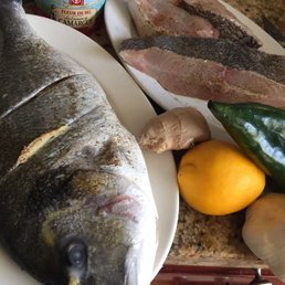 Sea Bream and Halibut Steaks from their fish market. Sea Bream and Halibut Steaks from their fish market.
