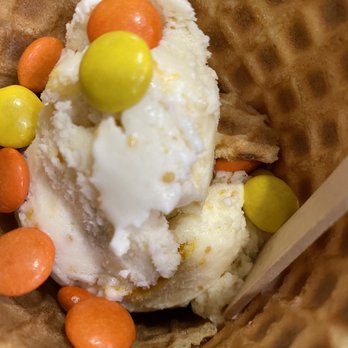 Moena Sweets - Poha berry ice cream with Reese's pieces in waffle cone (keiki size) - Ice Cream & Frozen Yogurt Near Me - Honolulu, Hawaii Moena Sweets - Poha berry ice cream with Reese's pieces in waffle cone (keiki size) - Ice Cream & Frozen Yogurt Near Me - Honolulu, Hawaii