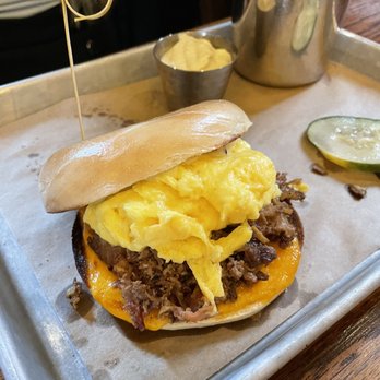 The Oakmont - Brisket and Egg Bagel Sandwich - American Near Me - Indianapolis, Indiana The Oakmont - Brisket and Egg Bagel Sandwich - American Near Me - Indianapolis, Indiana