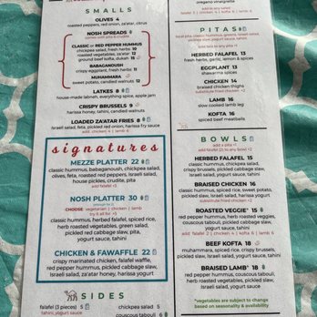 Nosh - Menu, Sept 2023 - Mediterranean Near Me - Park City, Utah