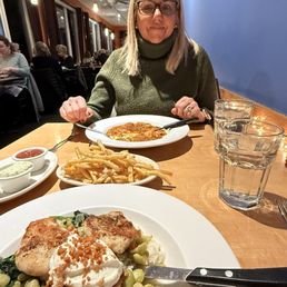 My beautiful wife getting ready to enjoy her shrimp and grits