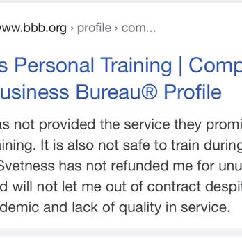Svetness Personal Training - BBB complaint that matches my own. - Trainers Near Me Svetness Personal Training - BBB complaint that matches my own. - Trainers Near Me