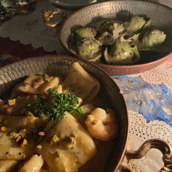 Pane e Vino - Paccheri con Gamberi e Pistacchi and  Cappelletti Verdi Tartufati - Italian Near Me - Miami Beach, Florida