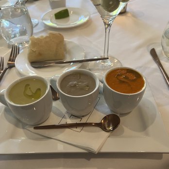 Willies Modern Fare - The most amazing demitasse trio of soups asparagus, mushroom, and roasted tomato - Modern European Near Me - Rancho Mirage, California Willies Modern Fare - The most amazing demitasse trio of soups asparagus, mushroom, and roasted tomato - Modern European Near Me - Rancho Mirage, California