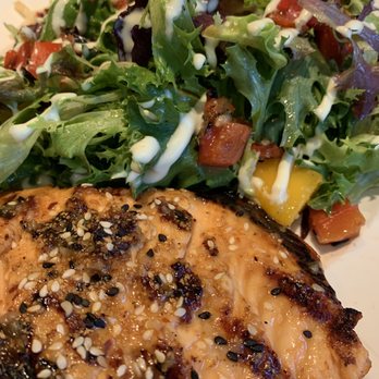 Seasons 52 - Grilled salmon and mixed green salad - Seafood Near Me - Buford, Georgia Seasons 52 - Grilled salmon and mixed green salad - Seafood Near Me - Buford, Georgia