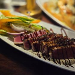Mylana’s Italian Ristorante - Alana's Tuna Appetizer - Cajun Torched Yellowfin Tuna, Julienne Vegetable Salad, Whole Grain Mustard Sauce, Balsamic Drizzle