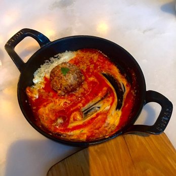 San Morello - carmellini's lamb meatballs - Amazing!  The sauce at the bottom of this pan was so damn good! - Italian Near Me - Detroit, Michigan