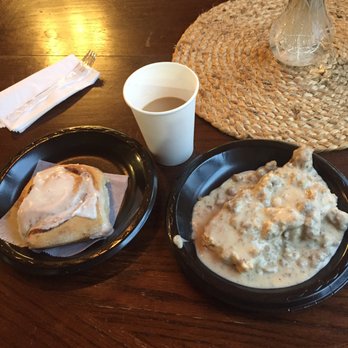 The Humble Crumb - Single biscuit with sausage gravy, coffee, fresh (warm!) cinnamon roll--delicious! - Bakeries Near Me - Sherwood, Arkansas The Humble Crumb - Single biscuit with sausage gravy, coffee, fresh (warm!) cinnamon roll--delicious! - Bakeries Near Me - Sherwood, Arkansas