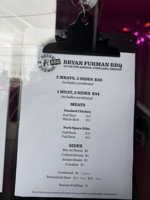 Menu photo 2 Bryan Furman BBQ Portland, OR Menu photo 2 Bryan Furman BBQ Portland, OR