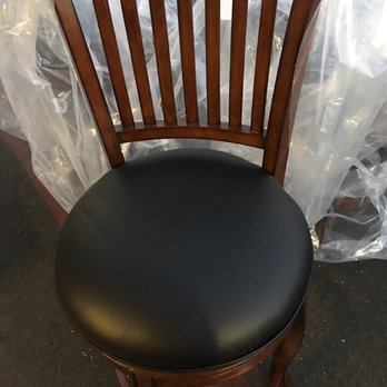 Trino's Upholstery - Stool AFTER new black leather upholstery - Furniture Reupholstery Near Me - Santa Ana, California