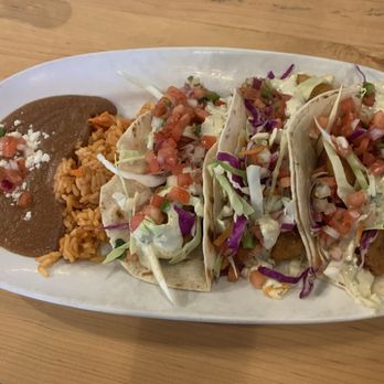 Catch Table & Tap - Baja Fish Tacos (with cod instead of grilled white fish) rice & beans - American Near Me - Merrillville, Indiana