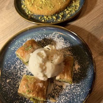 Rola's Kitchen Mediterranean Grill - Baklava ($10) and Kanafeh ($12) - Mediterranean Near Me - Wood-ridge, New Jersey