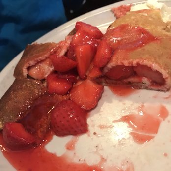 Country Waffles - Inside my mom's Strawberry Crepe, packed with strawberries! - Waffles Near Me - Citrus Heights, California
