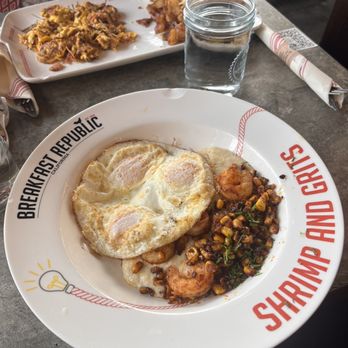 Breakfast Republic - Shrimp and grits. Very fresh. Filling. Had 4 shrimp. 3 eggs - Breakfast & Brunch Near Me - San Diego, California Breakfast Republic - Shrimp and grits. Very fresh. Filling. Had 4 shrimp. 3 eggs - Breakfast & Brunch Near Me - San Diego, California