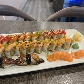 Mikasa Asian Fusion - (back to front) Vanessa roll, Baked Salmon roll, nigiri- unagi & sake - Sushi Bars Near Me - Cameron Park, California Mikasa Asian Fusion - (back to front) Vanessa roll, Baked Salmon roll, nigiri- unagi & sake - Sushi Bars Near Me - Cameron Park, California