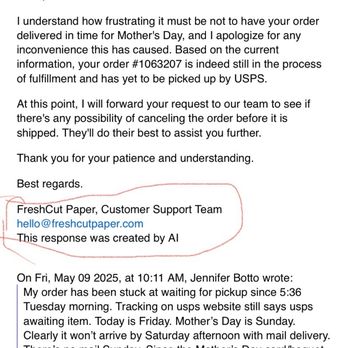 FreshCut Paper - AI response with no meaningful help - Cards & Stationery Near Me - Concord, Massachusetts