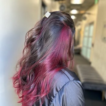 Brian Guy Studio 14 - Peek-a-boo red color done by Ana Duong - Hair Stylists Near Me - Irvine, California