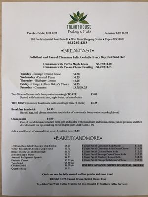 Menu photo 1 Talbot House Bakery & Cafe Tupelo, MS Menu photo 1 Talbot House Bakery & Cafe Tupelo, MS