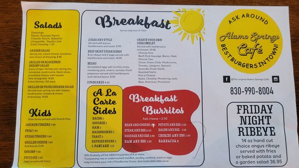 Menu photo 4 Alamo Springs Cafe Fredericksburg, TX