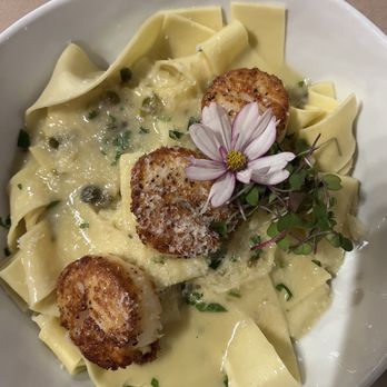 Wildflour Public House - Pappardelle with lemon caper Burre Blanc sauce and scallops - Restaurants Near Me - North Bend, Oregon Wildflour Public House - Pappardelle with lemon caper Burre Blanc sauce and scallops - Restaurants Near Me - North Bend, Oregon