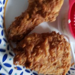 KFC - Dark coloring on chicken, not golden brown.