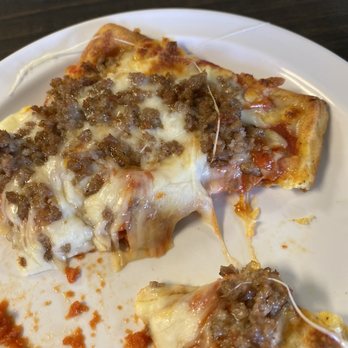Delicious Delights Cafe - Sausage pizza! Half eaten... lol - Gluten-Free Near Me - Queen City, Texas