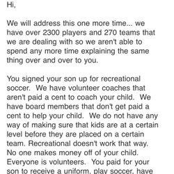 Junior United Soccer Association - This is how the member of board replied to the parents.