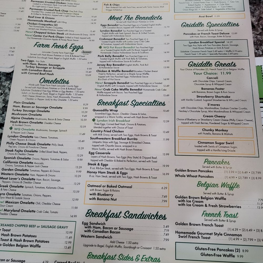Lyndon Diner - Back of menu - Diners Near Me - York, Pennsylvania