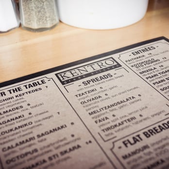 Kentro Greek Kitchen - Menu is so cool. Love the design and the idea behind it. Simple but so awesome. I forgot to take one home! - Greek Near Me - Fullerton, California Kentro Greek Kitchen - Menu is so cool. Love the design and the idea behind it. Simple but so awesome. I forgot to take one home! - Greek Near Me - Fullerton, California