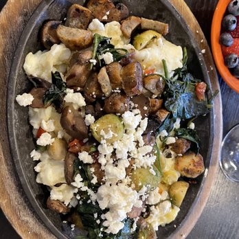 Shack Breakfast & Lunch - Do I Still Look Big In These Pants - egg whites, mushies, spinach, green & red pepps, chicken sausage, brussels, topped with feta - American Near Me - Frontenac, Missouri Shack Breakfast & Lunch - Do I Still Look Big In These Pants - egg whites, mushies, spinach, green & red pepps, chicken sausage, brussels, topped with feta - American Near Me - Frontenac, Missouri
