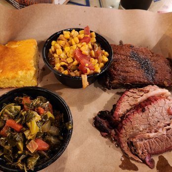 Mission BBQ - Two meat platter with ribs and moist brisket (plus collard green and corn) - Barbeque Near Me - Richmond, Virginia