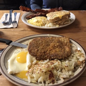Western Cafe - Country fried steak in the foreground, cinnamon roll French toast in the background - Breakfast & Brunch Near Me - Bozeman, Montana