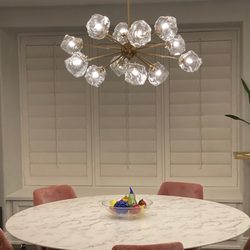 Lamps Plus - Stiffel Melvan 36 1/2" Wide Golden Bronze Ice Glass 12-Light Pendant