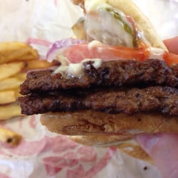 Wendy's - Wendy's Double with cheese. This is not the Wendy's burger we fell in love with back in the 80s. The burger is thin, not juicy.
