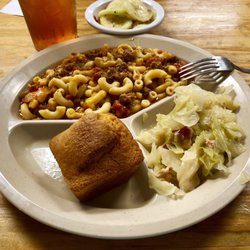 Miss Minnie's Place - Goulash for breakfast?!?!? It smelled so good that I had to get it! Cabbage, Chrissy's cucumbers & cornbread rounded it out. Fabulous Food!