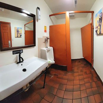 Los Cuates - The men's restroom. Panoramic photo caused a curved floor. - Mexican Near Me - Alexandria, Virginia Los Cuates - The men's restroom. Panoramic photo caused a curved floor. - Mexican Near Me - Alexandria, Virginia