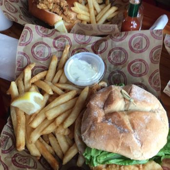 The Lobster Trap - Fish sandwich and clam strip sandwich! Delicious - Seafood Near Me - Bourne, Massachusetts