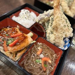 Kibo Sushi House - Salmon teriyaki and tempura bento box