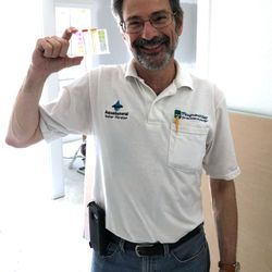 Aqua General - David doing a free chlorine test at a customer's home.