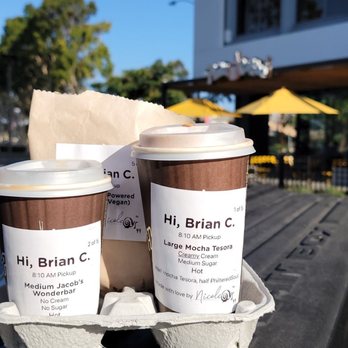 Philz Coffee - My go-tos - 1/2 Mocha Tesora & 1/2 Philz, Plant Breakfast Sando, and black for my friend! - Coffee & Tea Near Me - Costa Mesa, California Philz Coffee - My go-tos - 1/2 Mocha Tesora & 1/2 Philz, Plant Breakfast Sando, and black for my friend! - Coffee & Tea Near Me - Costa Mesa, California