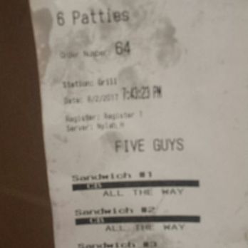 Five Guys - Our receipt for the order. - Burgers Near Me - San Diego, California Five Guys - Our receipt for the order. - Burgers Near Me - San Diego, California