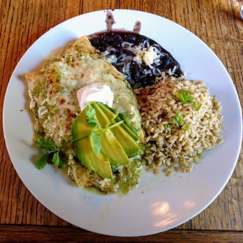 Robins Restaurant - Brunch Special Chicken Verde Enchiladas - New American Near Me - Cambria, California Robins Restaurant - Brunch Special Chicken Verde Enchiladas - New American Near Me - Cambria, California