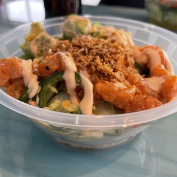 Poke Bros - 1. Johnny Utah Poke Bowl with jalapeño pepper slices and crunchy fried onions - Hawaiian Near Me - Niles, Illinois