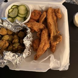 Catfish, okra and cucumber salad, to go!