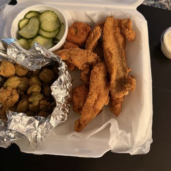 Soul Fish Cafe - Catfish, okra and cucumber salad, to go! - Southern Near Me - Memphis, Tennessee
