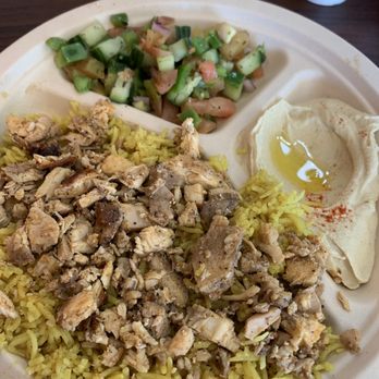 Leyla's Mediterranean Cafe - Chicken plate with bland hummus; thin layer of chicken - Mediterranean Near Me - Cedar Park, Texas Leyla's Mediterranean Cafe - Chicken plate with bland hummus; thin layer of chicken - Mediterranean Near Me - Cedar Park, Texas