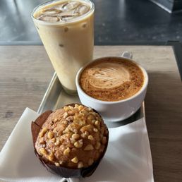 White Chocolate Almond Latte (iced)  Honey Cinnamon Latte (hot) Banana Nut Muffin